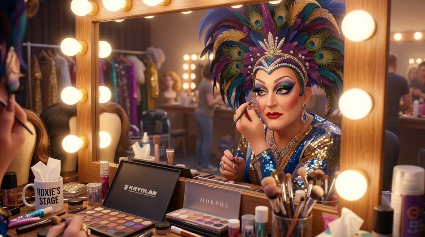 Drag performer applying makeup