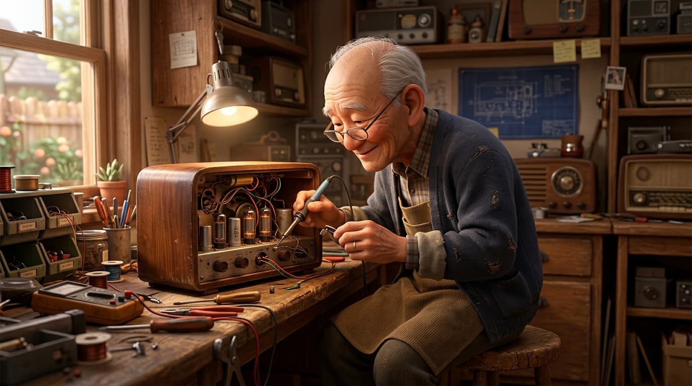 Elderly man repairing a watch